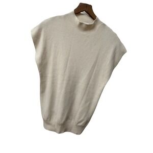 Molly Bracken Sweater Vest M Cream Mock Neck Cap Sleeve